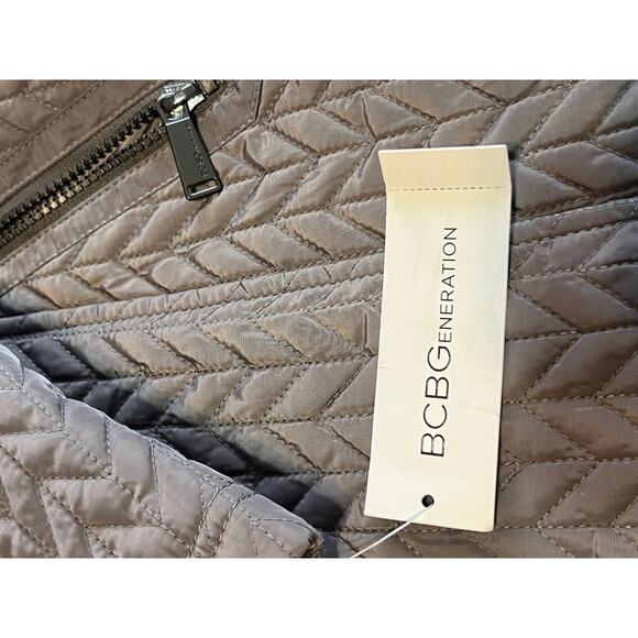 BCBGeneration Quilted Chevron XS Coat Puffer Faux Fur Jacket Gray Parka New - Picture 8 of 13